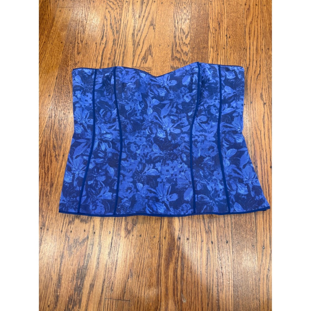 White House Black Market Blue Floral Corset Top Strapless Sweetheart Bodice 12